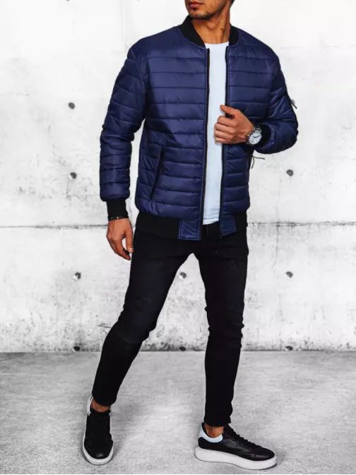 Prešívaná pánska bomber bunda v modrej farbe