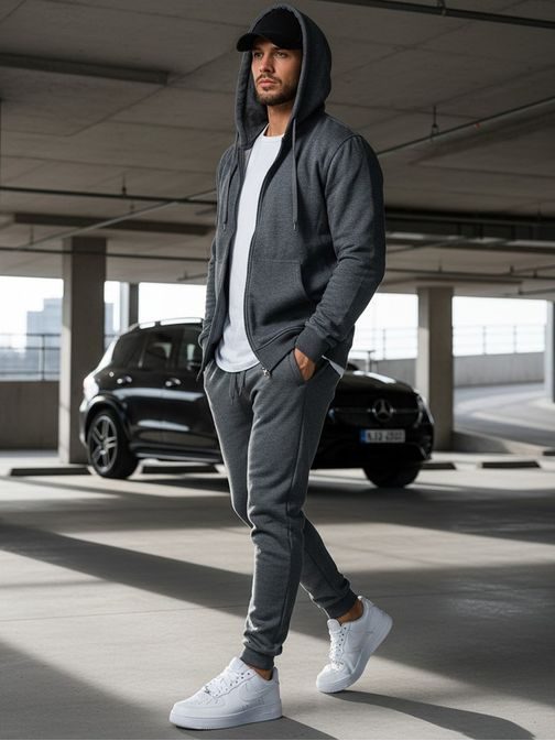 Jednoduchá antracitová mikina s kapucňou