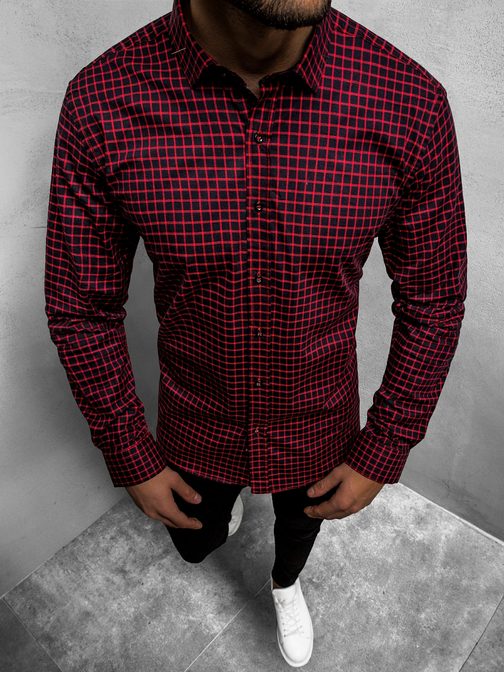 Trendová čierno-červená košeľa s dlhým rukávom O/3011/09