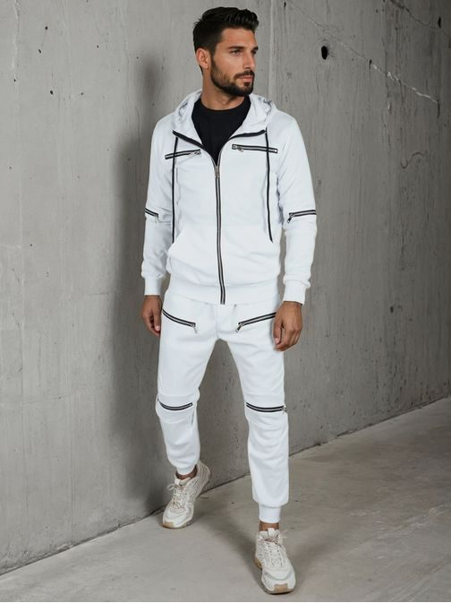 Originálna biela tepláková súprava s ozdobnými zipsami