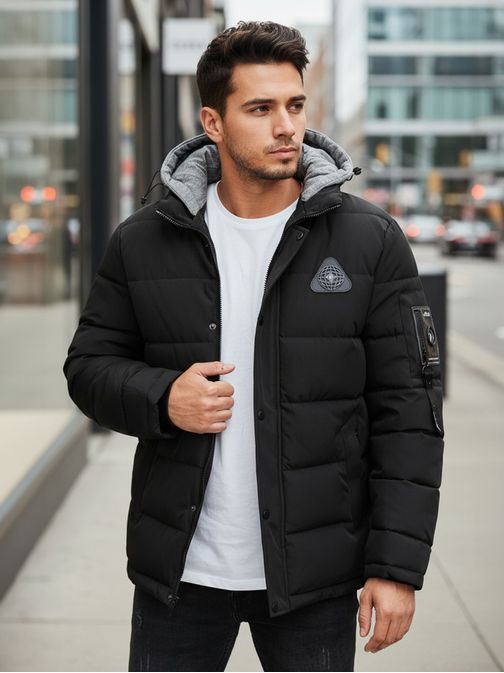 Originálna čierna zimná bunda s kapucňou