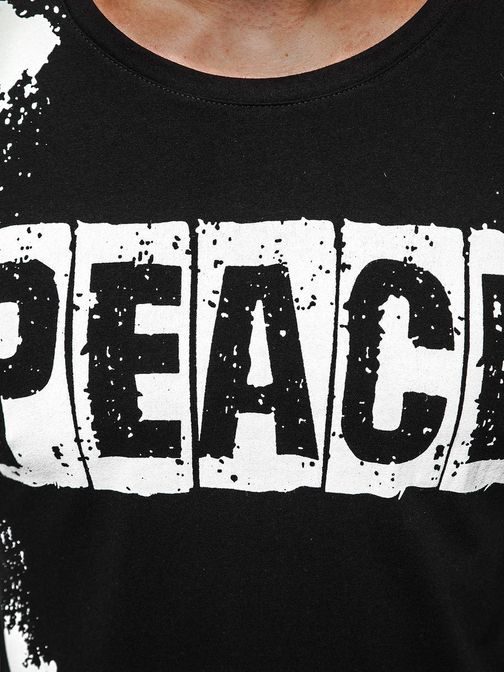Štýlové čierne tričko s potlačou Peace O/1172Z