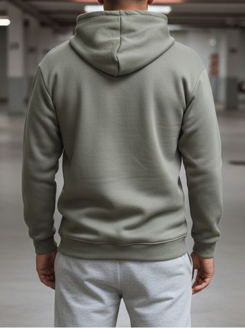 Khaki pánska mikina s potlačou a s kapucňou