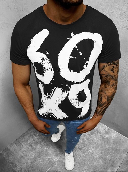 Čierne bavlnené tričko s trendovou potlačou O/1297