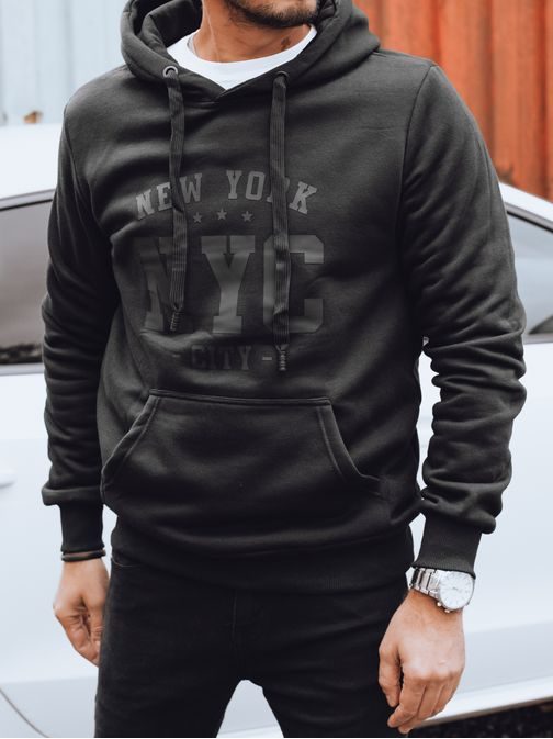 Čierna pánska mikina s kapucňou a nápisom NYC