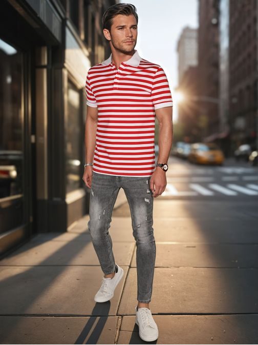 Trendy červená pánska polokošeľa s pásikovým vzorom