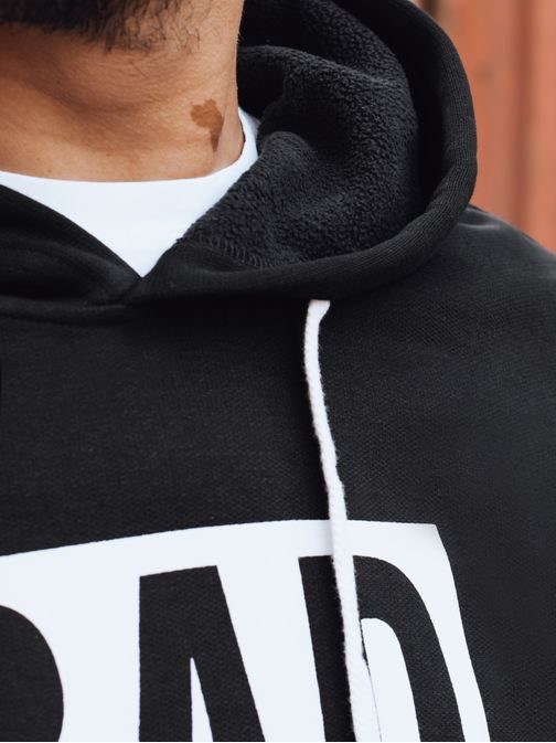 Parádna čierna pánska mikina s potlačou a s kapucňou