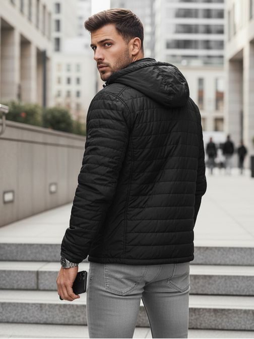 Prechodná nadčasová čierna bunda s kapucňou