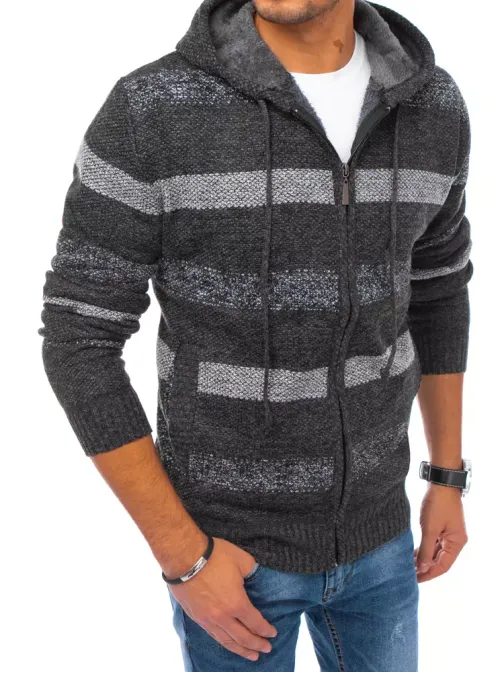 Originálny tmavo-šedý sveter s kapucňou