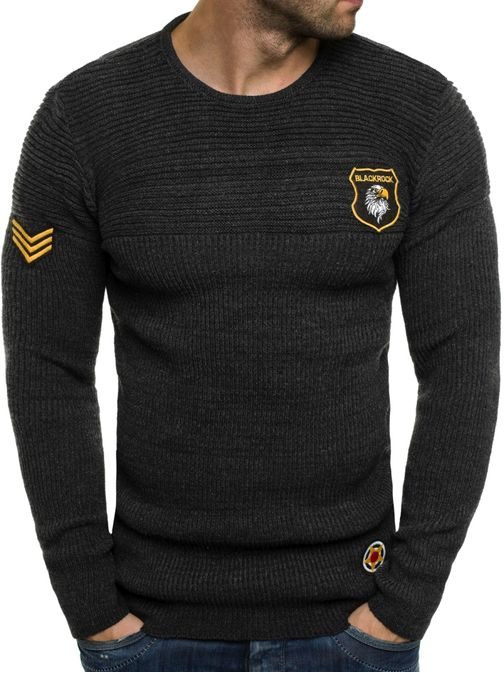 Obyčajný grafitový sveter v army štýle BLACK ROCK 18034