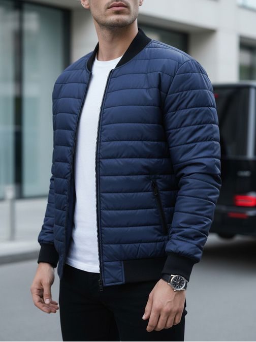 Prešívaná pánska bomber bunda v modrej farbe