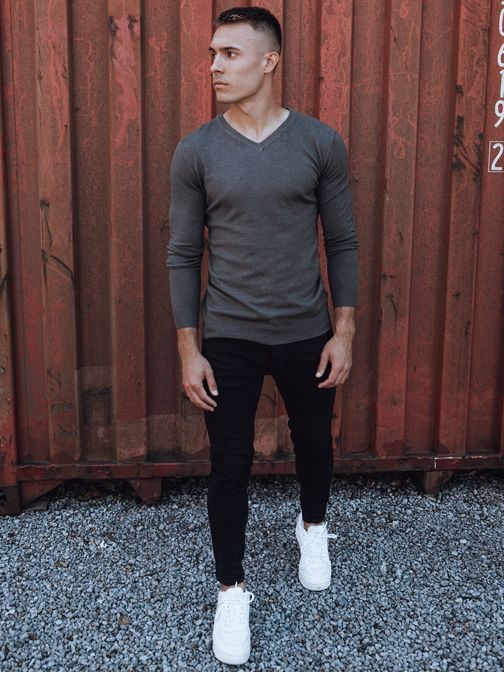 Jednofarebný pánsky sveter grafitový