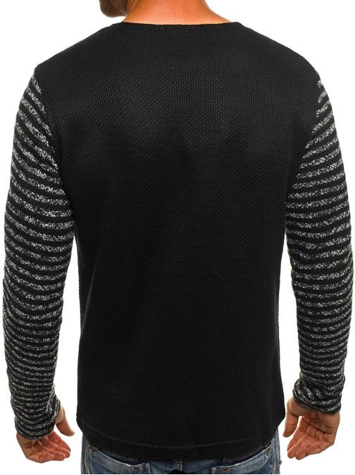 Čierny pánsky sveter so zaujímavými rukávmi JACK DAVIS JK1035S