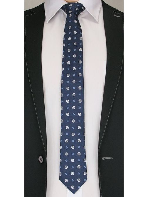 Tmavo-modrá vzorovaná pánska kravata