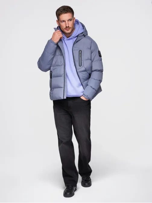 Teplá pánska bunda športového dizajnu fialovej farby