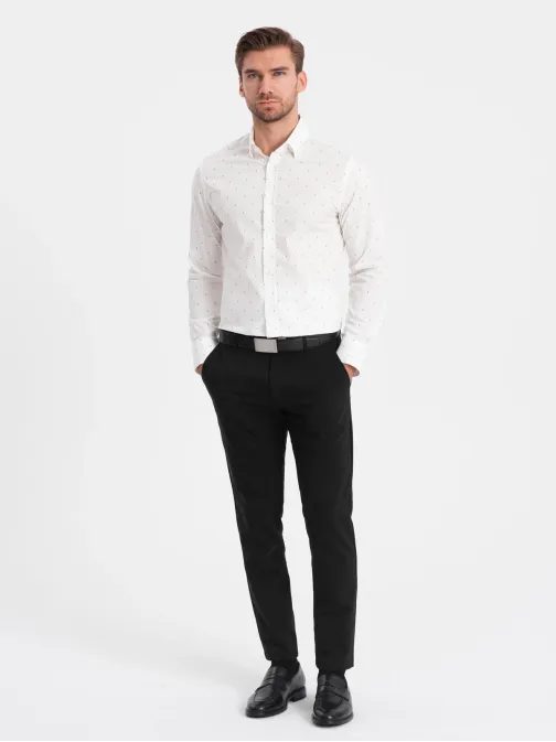 Zaujímavá biela košeľa s trendy vzorom V3 SHCS-0156