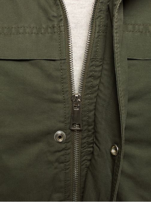 Khaki zimná parka s koženkovými detailmi X-FEEL 88625