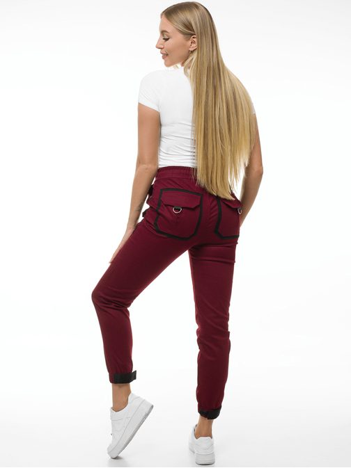 Neobyčajné dámske jogger nohavice v bordovej farbe O/8051