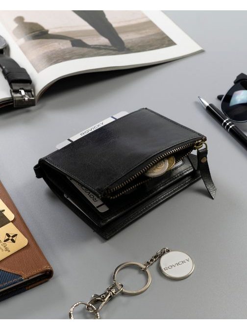 Čierna kožená trendy peňaženka s prackou Rovicky
