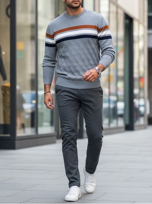 Trendy šedý pánsky sveter