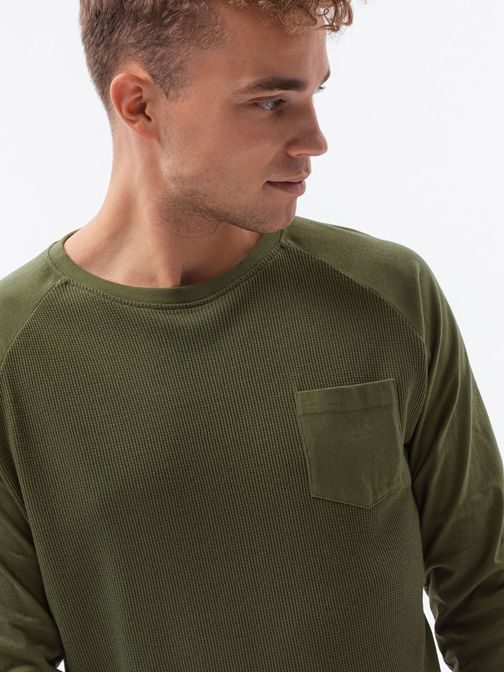 Pohodlné olivové tričko s dlhým rukávom L137