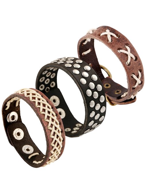 Komplet 3 kožených náramkov