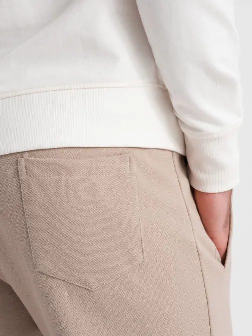 Trendy béžové úpletové tepláky V2 PASK-0143