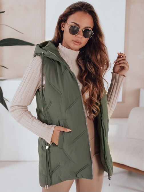 Módna dámska zelená prešívaná vesta