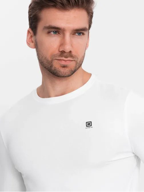 Módne biele tričko s dlhým rukávom a s logom V1 LSCL-0102