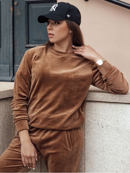 Velúrová hnedá dámska tepláková súprava Urbanvelvet