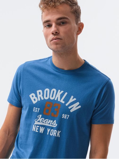 Pohodlné modré tričko s potlačou Brooklyn S1434 V-19C