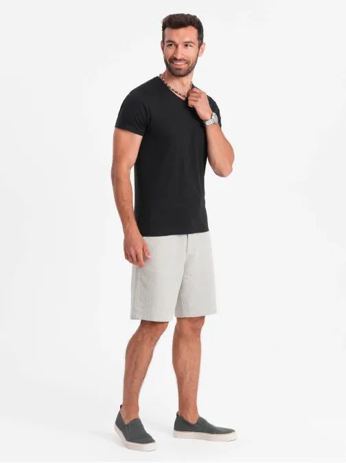 Bavlnené pánske čierne tričko s V-výstrihom V1-TSBS-0145