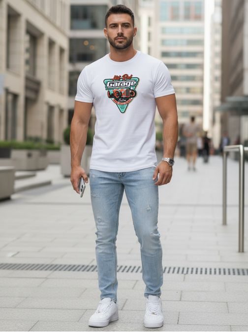Biele pánske tričko s potlačou RETRO CAR