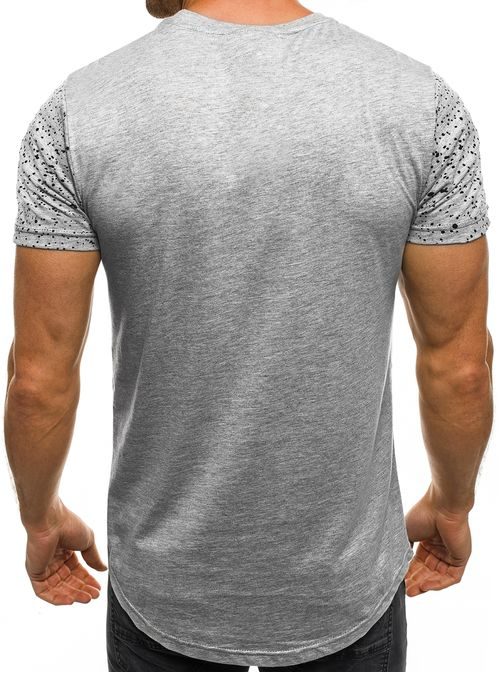 Sivé tričko pre pánov s originálnou potlačou a pofŕkaním  J.STYLE SS180
