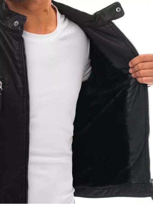 Koženková bunda v čiernej farbe