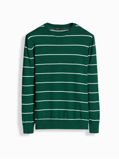 Pánsky zelený sveter s pásikmi V4 SWSW-0143