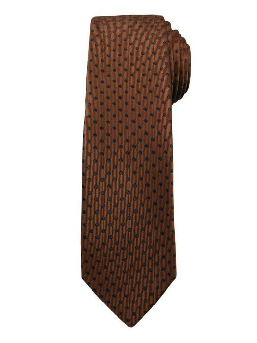 Hnedá kravata s tmavomodrými bodkami