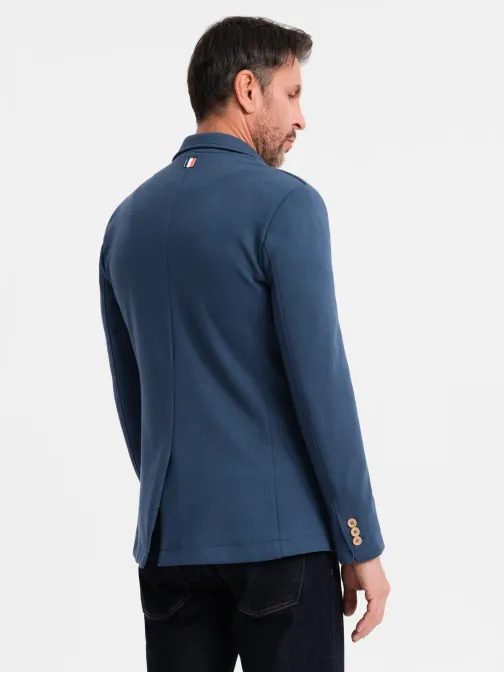 Športové tmavomodré slim fit sako V6 BLZB-0101