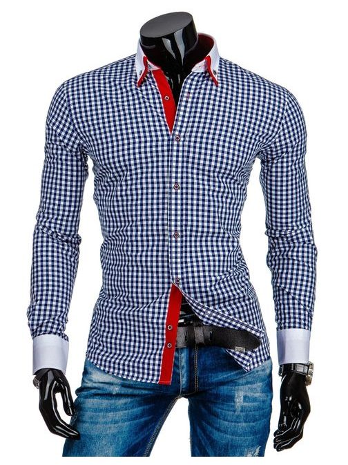 Bielo – modrá košeľa s výrazným červeným lemom