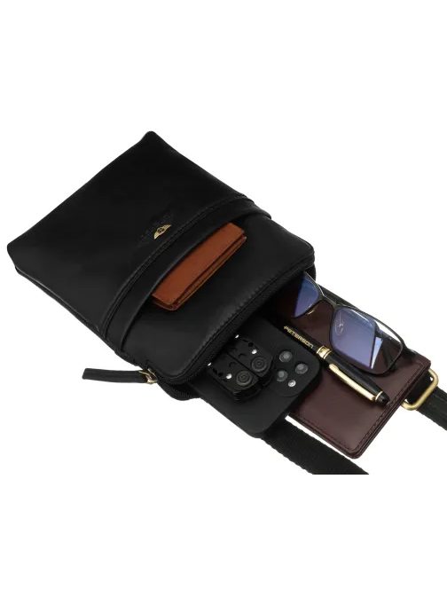 Pánska čierna kožená taška s púzdrom