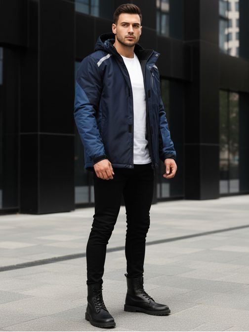 Zimná modrá bunda s reflexnými prvkami