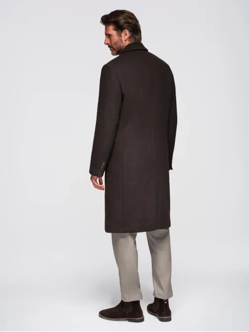 Moderný pánsky hnedý kabát V4 COWC-0120