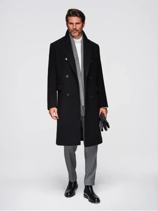 Moderný pánsky čierny kabát V3 COWC-0120