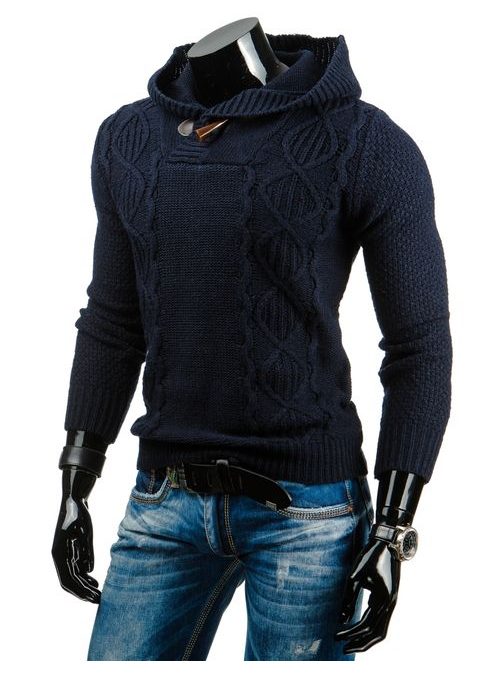Tmavo-modrý pánsky sveter s kapucňou