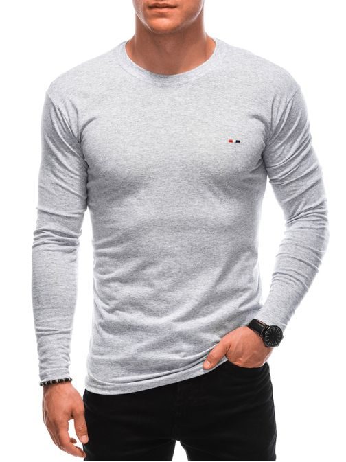 Šedé bavlnené tričko s dlhým rukávom s drobnou nášivkou L164