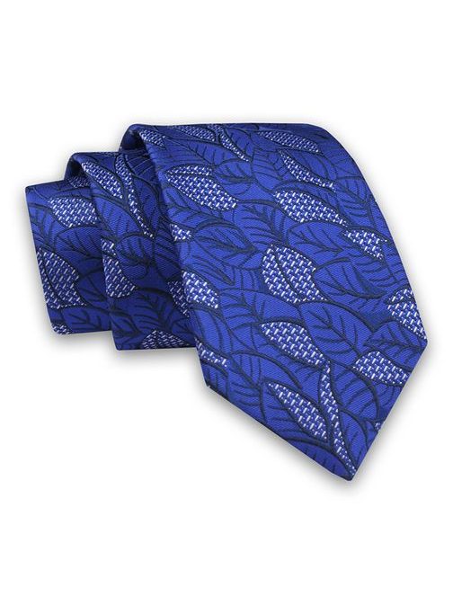 Kráľovsky modrá kravata so vzorom lístia