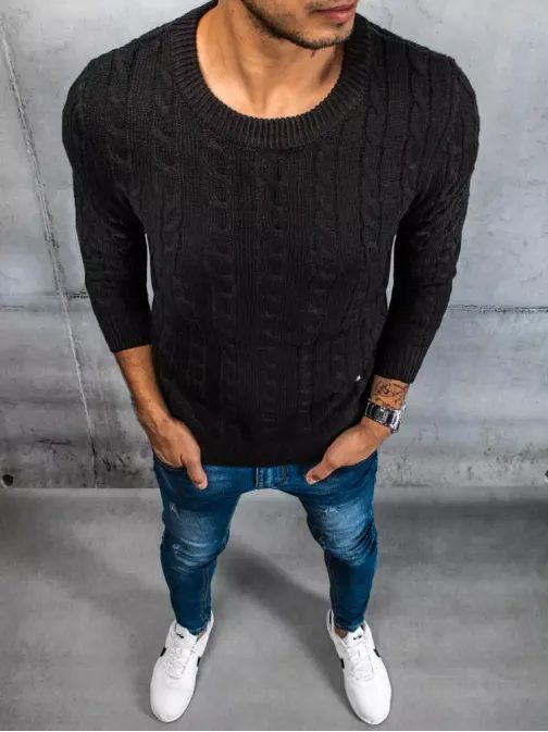 Čierny pletený sveter pre mužov