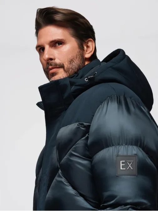 Hrubá pánska bunda na zimu v modrej farbe V2 OM-JAHP-0237