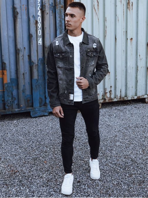 Trendy jeansová sivá pánska bunda