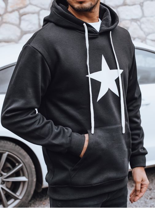 Čierna pánska mikina s potlačou a s kapucňou